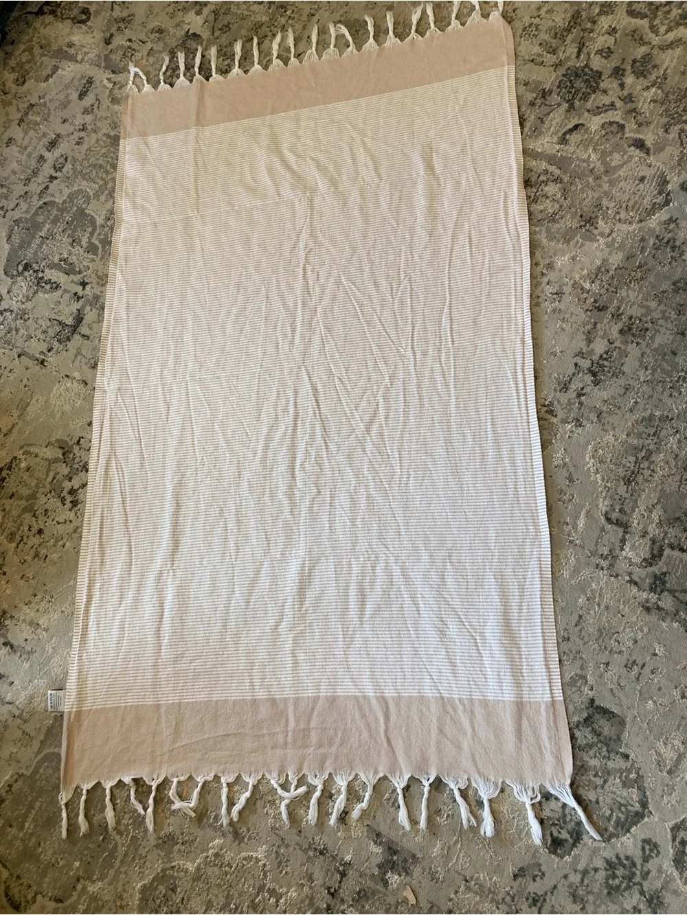 Cream & White Striped Turkish Throw with Fringe